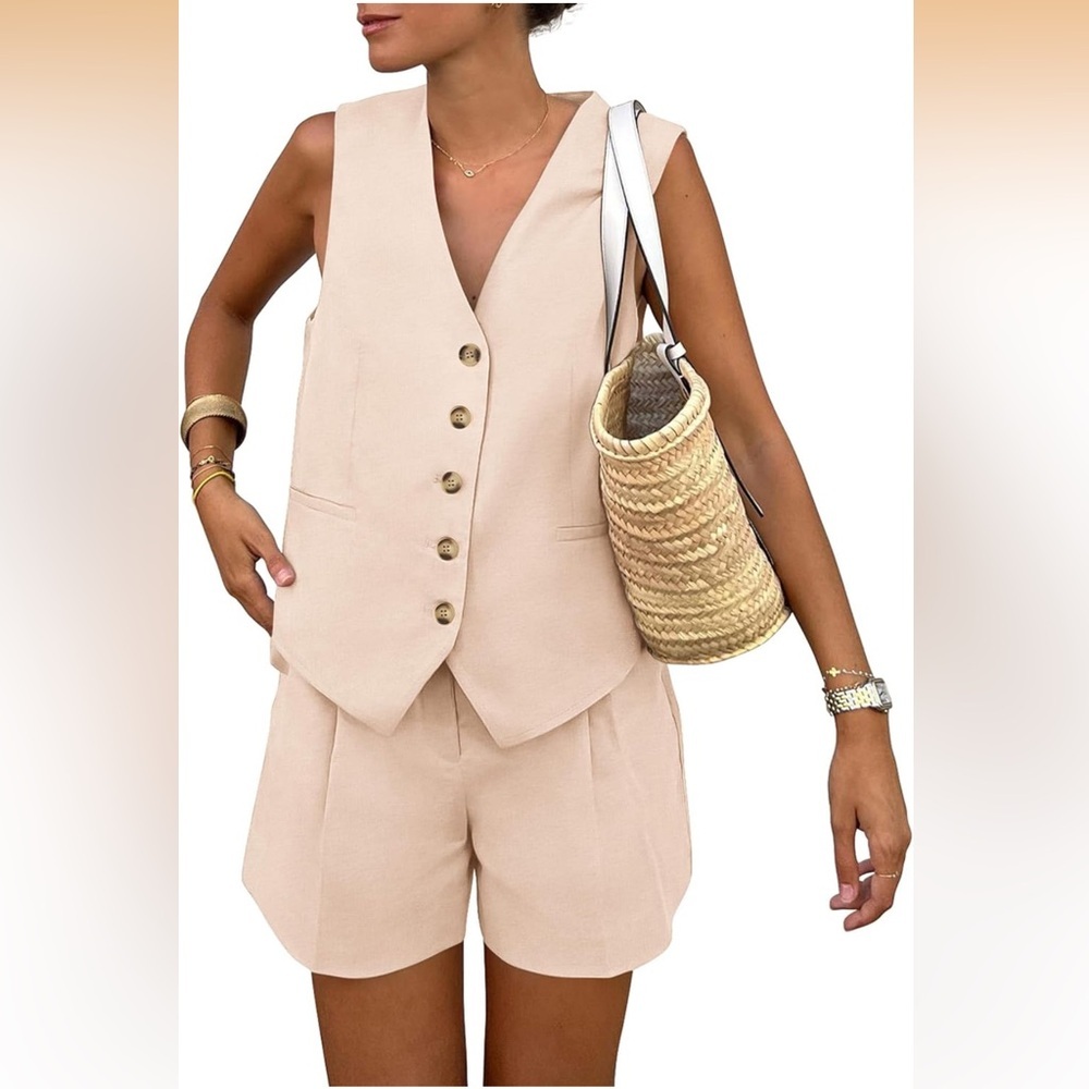 PRETTYGARDEN 2 Piece Outfits Summer Sleeveless Matching Vest Set NEW Women Sz L